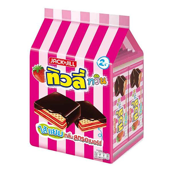 เวเฟอร์สอดไส้แยมกลิ่นสตรอเบอร์รี่เคลือบช็อกโกแลต