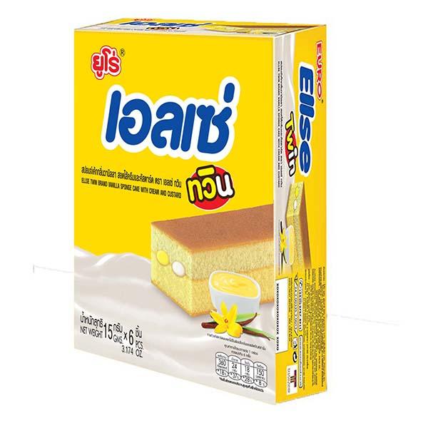 สปอนจ์เค้กกลิ่นวานิลลา สอดไส้ครีมและคัสตาร์ด