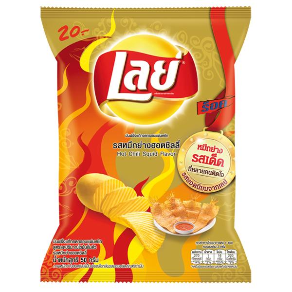 มันฝรั่งแท้ทอดกรอบแผ่นหยัก รสหมึกย่างฮอตชิลลี่