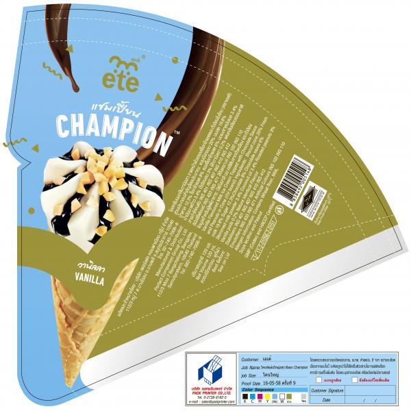 Vanilla Flavoured Milk Ice Cream Topped with Chocolate Sauce and Peanuts in Cone