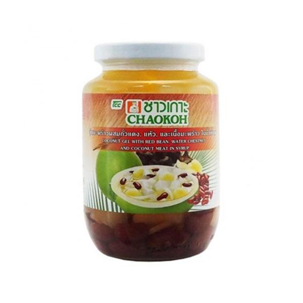 COCONUT GEL WITH RED BEAN ,WATER CHESTNUT AND COCONUT MEAT IN SYRUP