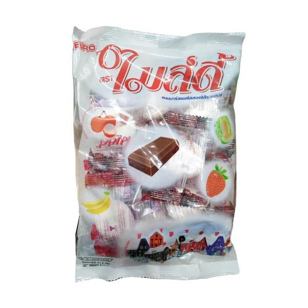 ขนมมาร์ชแมลโลว์สอดไส้ครีมรวมรส (กลิ่นสตรอเบอร์รี่, รสช็อกโกแลต, กลิ่นเมล่อน)