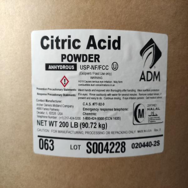 Citric Acid Anhydrous, USP FCC / ARCHER DANIELS MIDLAND COMPANY / USA
