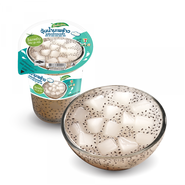 วุ้นน้ำมะพร้าวผสมเม็ดแมงลัก