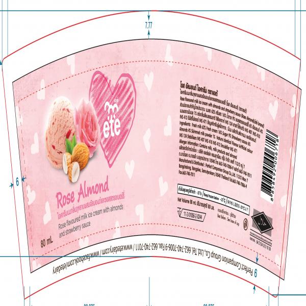 Rose Flavoured Milk Ice Cream with Almonds and Strawberry Sauce (Rose Almond)