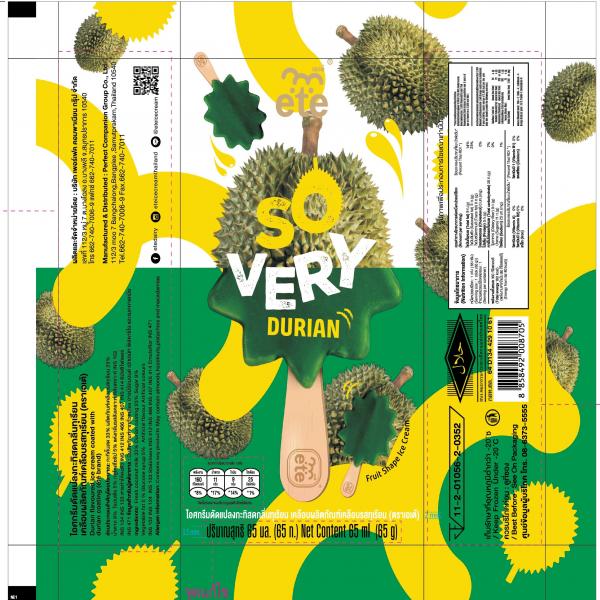 Durian flavoured ice cream coated with durian coating