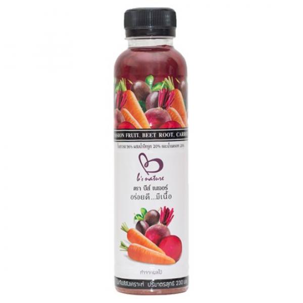 น้ำเสาวรส 56% ผสมน้ำบีทรูท 20% และน้ำแครอท 20%