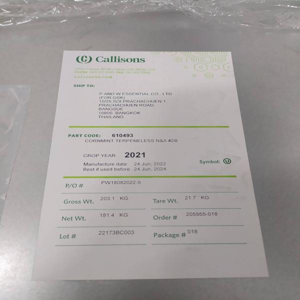 CORNMINT OIL TERPENNELESS N&A # 2B  - CALLISONS / USA