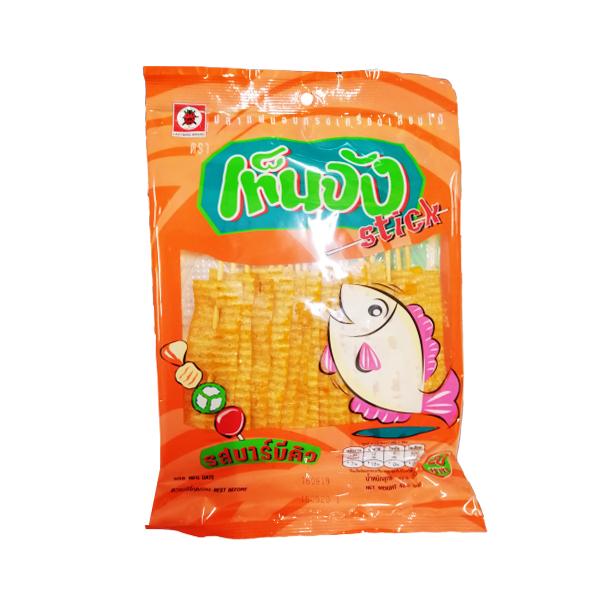 ปลาแผ่นอบทรงเครื่องเสียบไม้ รสบาร์บีคิว