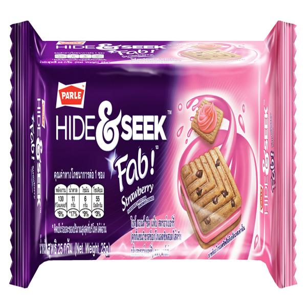 HIDE & SEEK FAB! STRAWBERRY  FLAVOURED CHOCO CHIP SANDWICH COOKIES