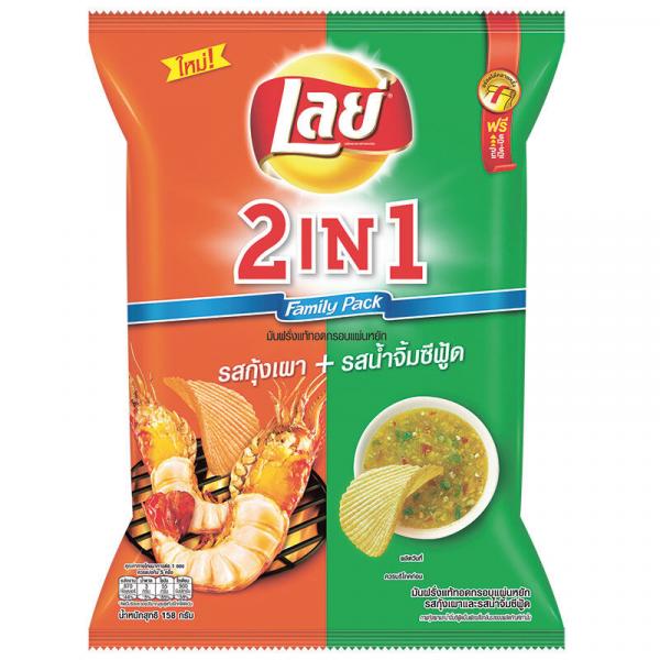 มันฝรั่งแท้ทอดกรอบแผ่นหยัก รสกุ้งเผาและน้ำจิ้มซีฟู้ด