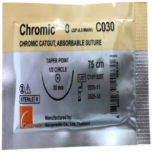 ไหมเย็บแผลแบบติดเข็มและไม่ติดเข็ม ชนิดละลาย เส้นด้ายชนิด Chromic Catgut
