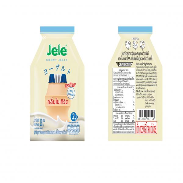 วุ้นสำเร็จรูปคาราจีแนนผสมบุกผง วิตามินซี และน้ำองุ่นขาว 5% กลิ่นโยเกิร์ต (ตราเจเล่ ชิววี่ เยลลี่)