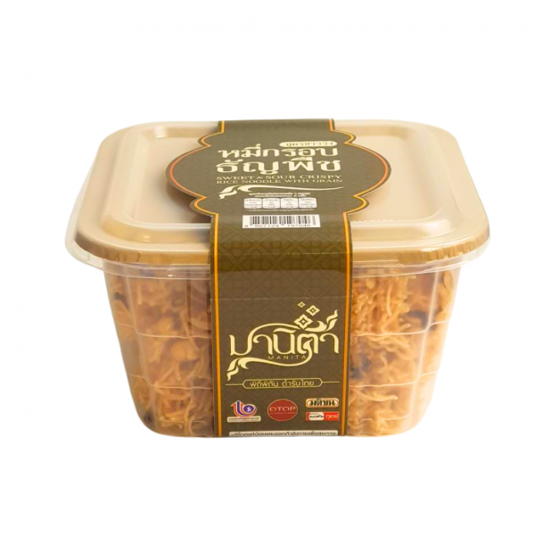Thai Sweet&Sour Crispy Rice Noodles with Crispy Job's Tears and Riceberry ,Whole Grains Recipe Manita brand