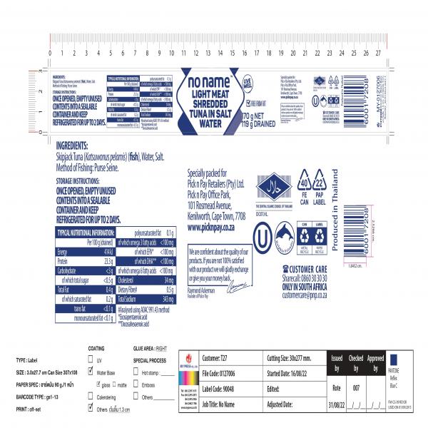 LIGHT MEAT SHREDDED TUNA IN SALT WATER