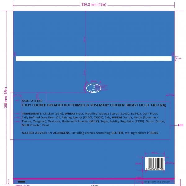 FULLY COOKED BREADED BUTTERMILK& ROSEMARY CHICKEN BREAST FILLET