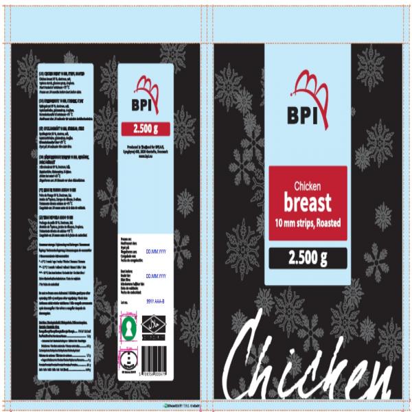 CHICKEN BREAST 10 MM STRIPS, ROASTED