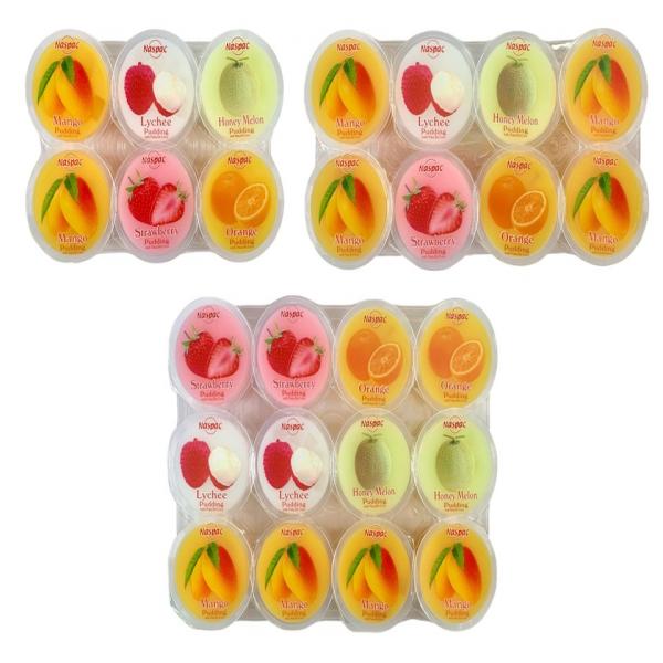 ขนมพุดดิ้ง ผสมวุ้นมะพร้าว รวมรส  (ฮันนี่เมล่อน,ลิ้นจี่,มะม่วง,ส้ม,สตรอเบอร์รี่)