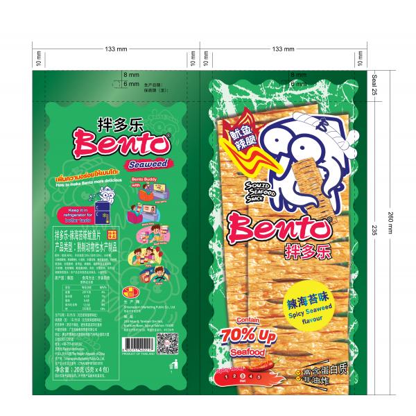 ซีฟู้ดสแน็คปลาหมึกอบรสสาหร่ายสไปซี่ (เนื้อปลาหมึกผสมเนื้อปลาซูริมิ) (ตราเบนโตะ)