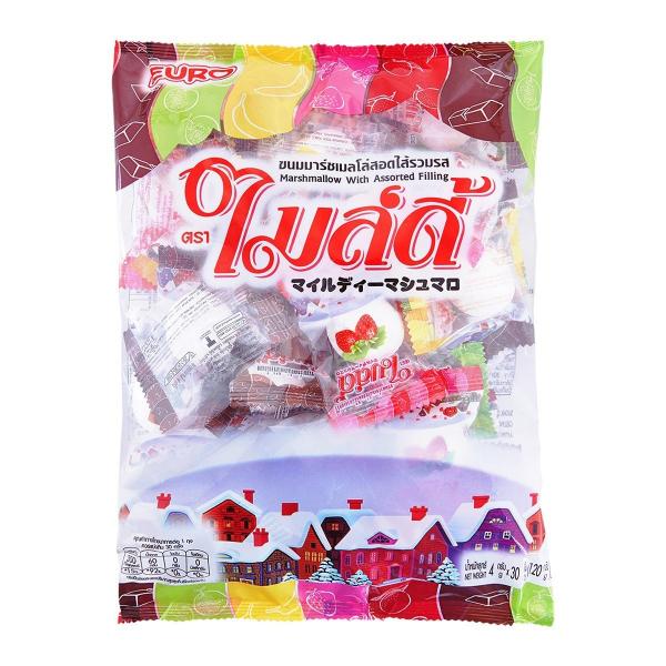 มาร์ชเมลโล่สอดไส้รวมรส (ช็อกโกแลต, สตรอเบอร์รี่, เมล่อน, ลิ้นจี่, กล้วย)
