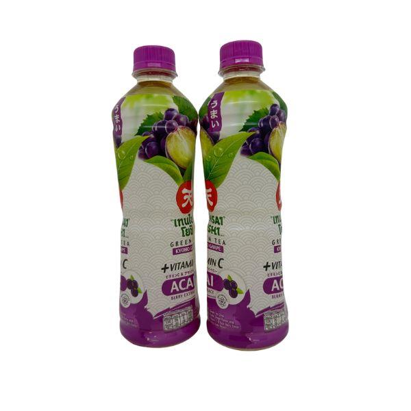 น้ำชาเขียวพร้อมดื่มกลิ่นองุ่นเคียวโฮ ผสมวิตามินซี และสารสกัดอาซาอิ เบอร์รี่ ตรา เทนไซ โยชิ