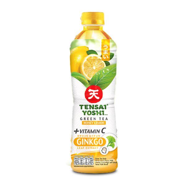 น้ำชาเขียวพร้อมดื่มกลิ่นน้ำผึ้งเลมอน ผสมวิตามินซี และสารสกัดจากใบแปะก๊วย ตรา เทนไซ โยชิ