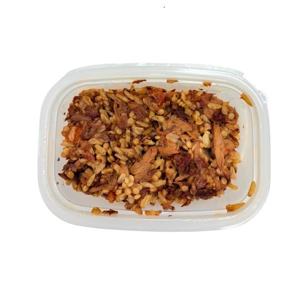 13026 PLASTIC CUP TUNA WITH PEARL COUSCOUS BROWN RICE OVEN ROASTED TOMATO & ONION 170g