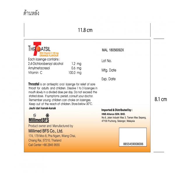 Throatsil with Vitamin C - 100 mg. Orange Flavour [For distributed in Malaysia]