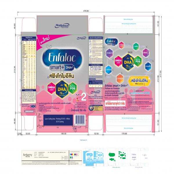 นมผงดัดแปลงสูตรต่อเนื่องสำหรับทารกและเด็กเล็ก เอนฟาแล็ค สมาร์ทพลัส ดีเอชเอพลัส เครื่องหมายการค้า