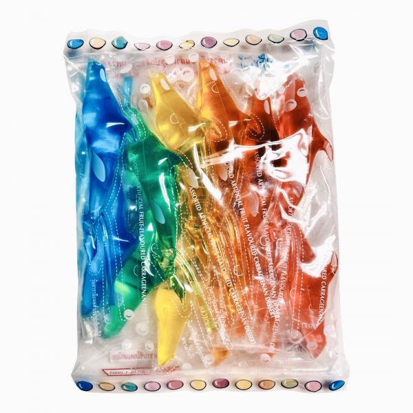 เวล เจลลี่ (วุ้นคาราจีแนนสำเร็จรูปกลิ่นผลไม้ รูปปลาวาฬ) (ส้ม,สตรอเบอร์รี่,สับปะรด,องุ่น,ลิ้นจี่,แอปเปิล) (ตราม้าน้ำ)