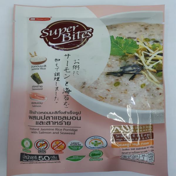 โจ๊กข้าวหอมมะลิกึ่งสำเร็จรูปผสมปลาแซลมอนและสาหร่าย