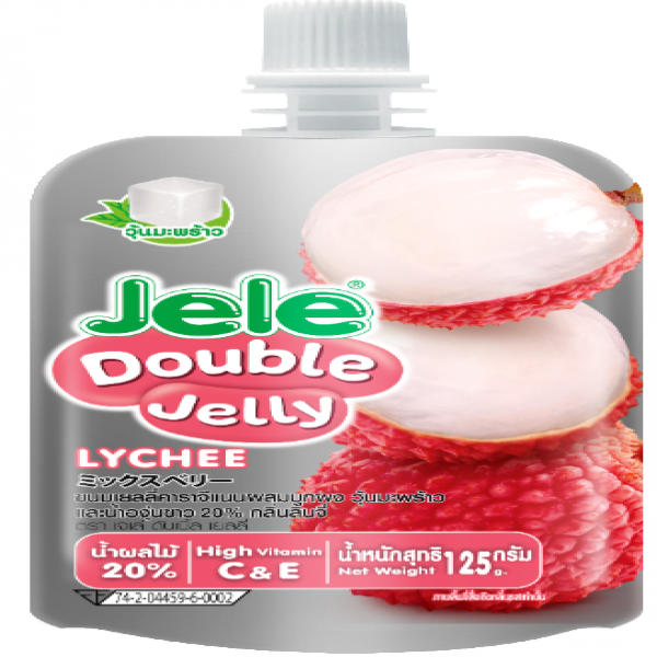 ขนมเยลลี่คาราจีแนน  ผสมบุกผง วุ้นมะพร้าว  และน้ำองุ่นขาว 20% กลิ่นลิ้นจี่