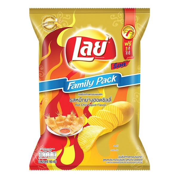 มันฝรั่งแท้ทอดกรอบแผ่นหยัก รสหมึกย่างฮอตชิลลี่